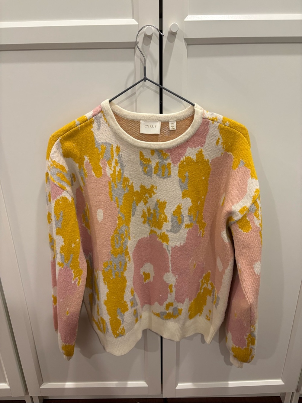 Cyrus Pink, Mustard & Cream Abstract Crewneck Sweater
